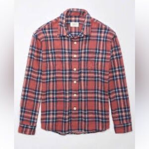 Men’s American Eagle Plaid Thick Flannel Shacket Shirt Relaxed Fit L Never Used